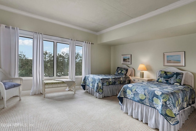 bedroom featuring carpet and ornamental molding