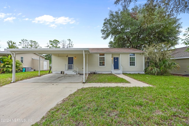 single story home featuring a front yard and a carport