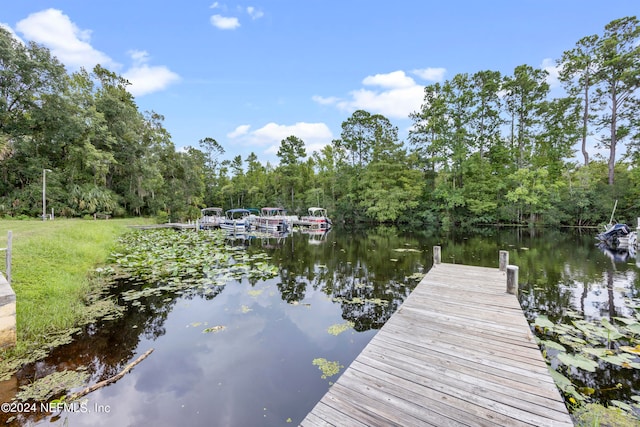 view of dock with a water view