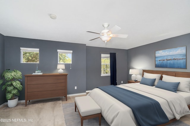 bedroom featuring ceiling fan and multiple windows