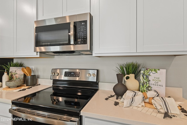 kitchen featuring stainless steel appliances and white cabinets