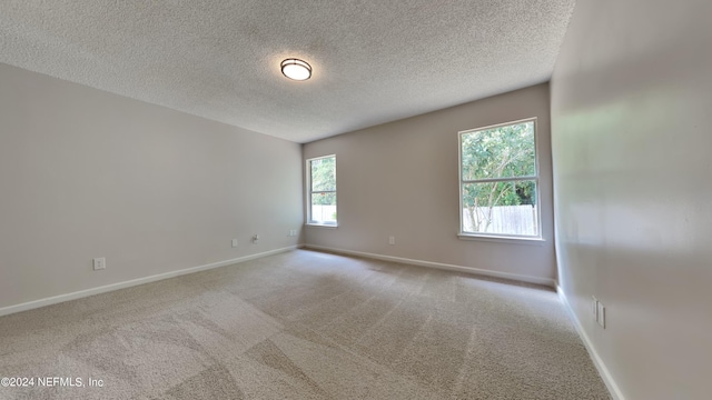 empty room featuring light carpet and a textured ceiling