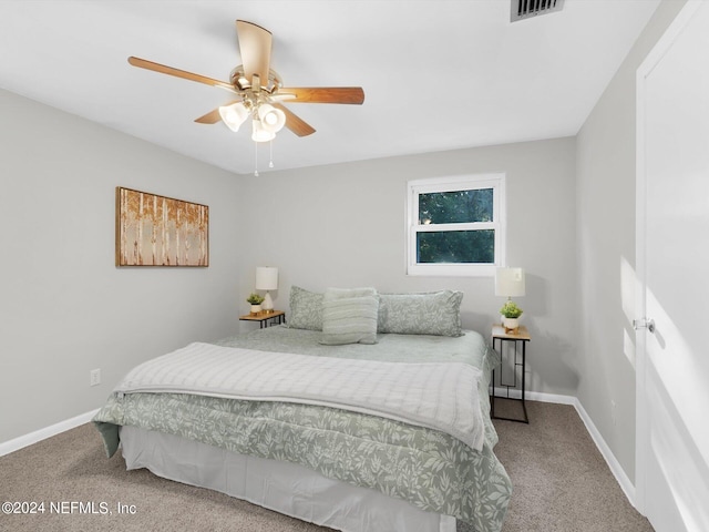 bedroom featuring carpet floors and ceiling fan