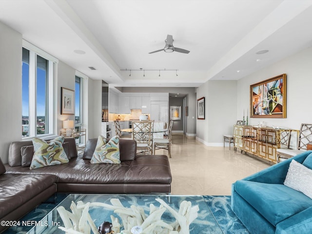 living room featuring ceiling fan