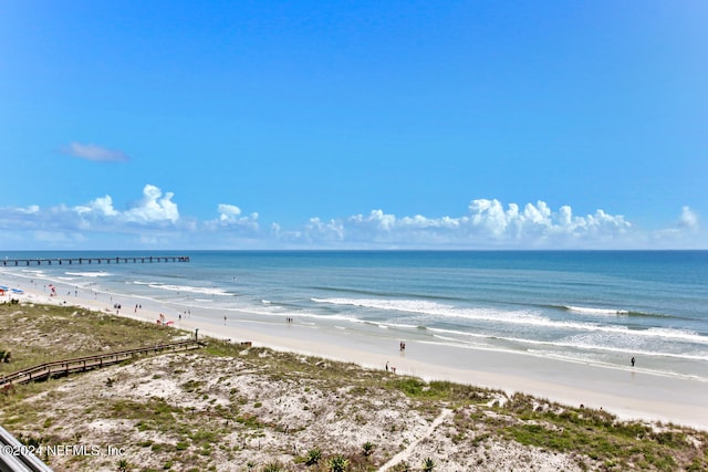 view of water feature with a beach view