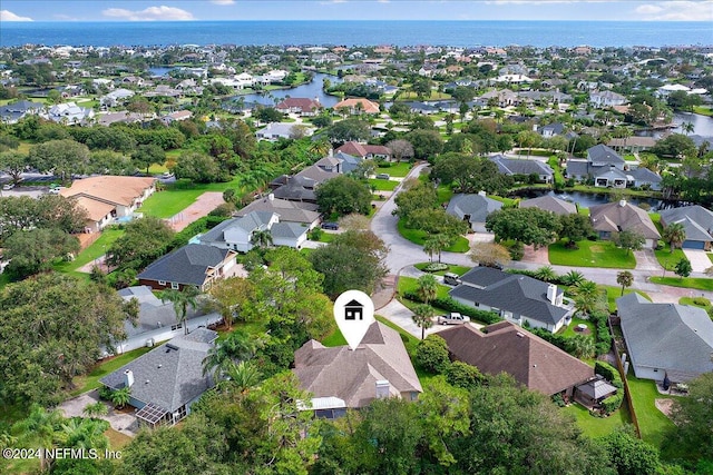 aerial view with a water view