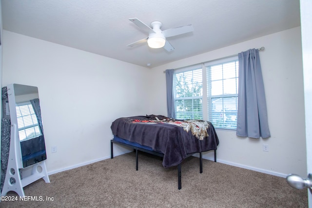 bedroom featuring ceiling fan and carpet flooring