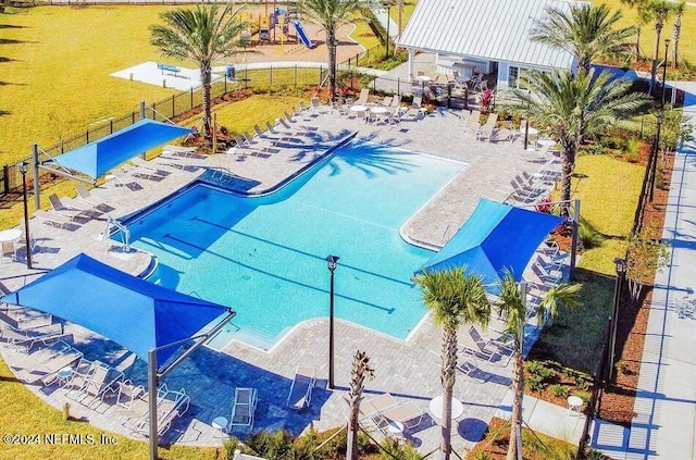 view of pool featuring a patio area