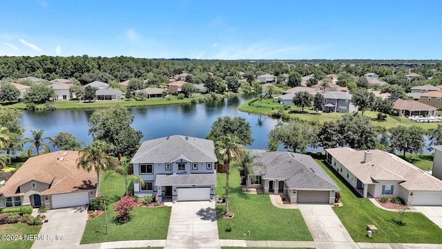 aerial view with a water view