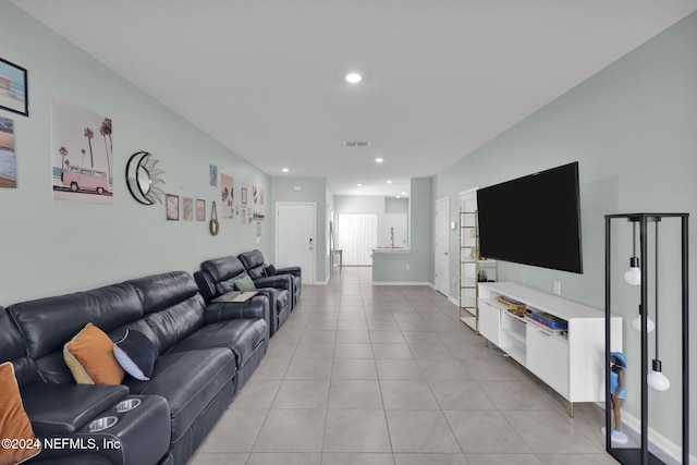 living room featuring light tile patterned floors