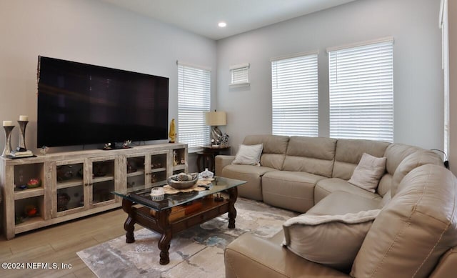 living room featuring light wood-type flooring