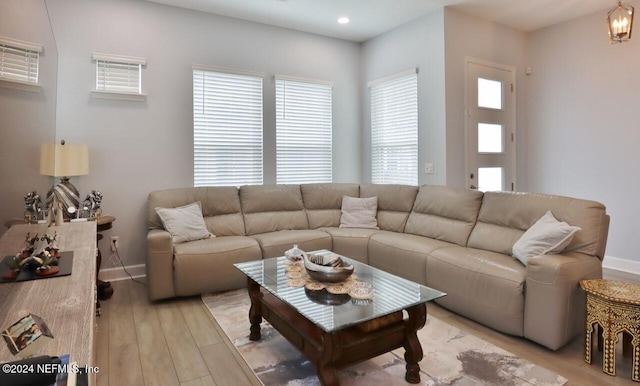 living room featuring light hardwood / wood-style floors