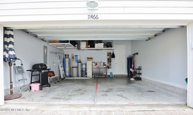 garage featuring water heater