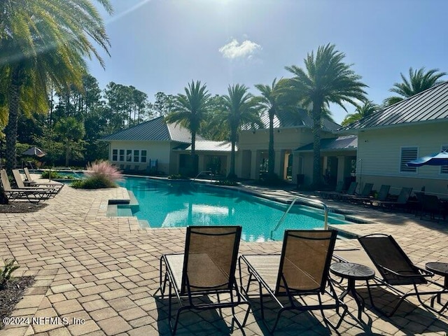 view of swimming pool with a patio