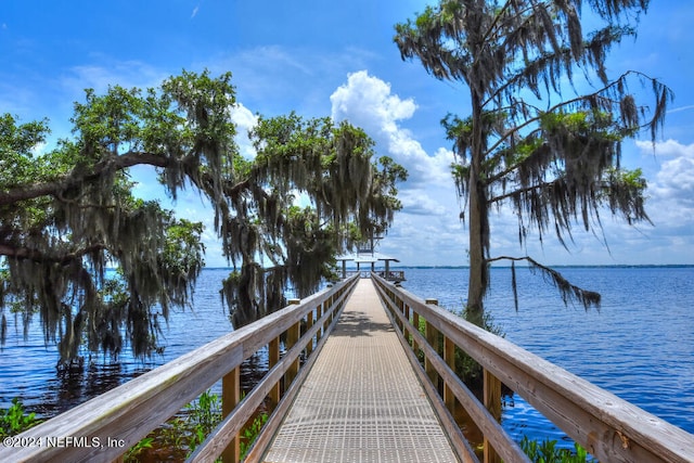 view of dock with a water view