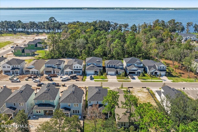 bird's eye view featuring a water view