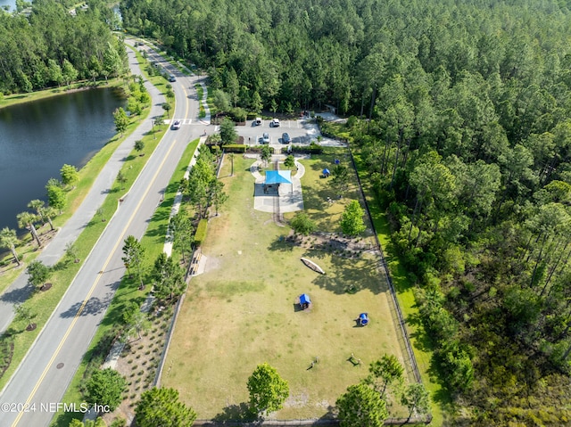 drone / aerial view featuring a water view