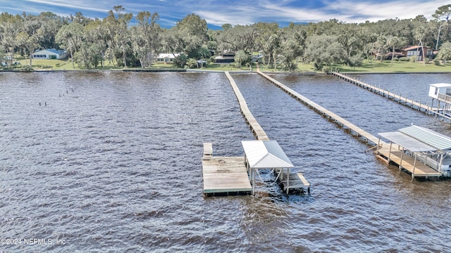 view of dock featuring a water view