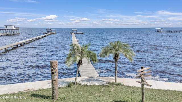 dock area featuring a water view