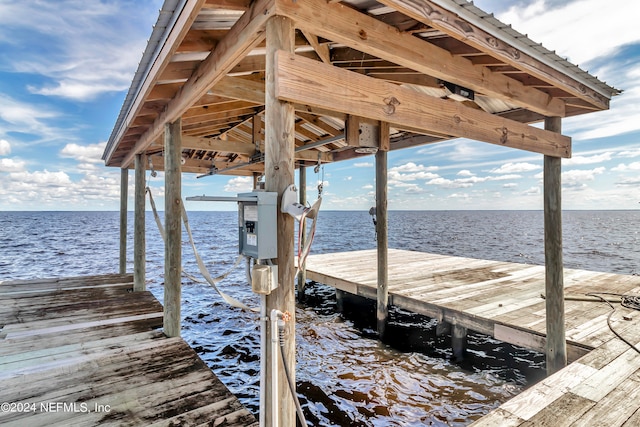 view of dock featuring a water view