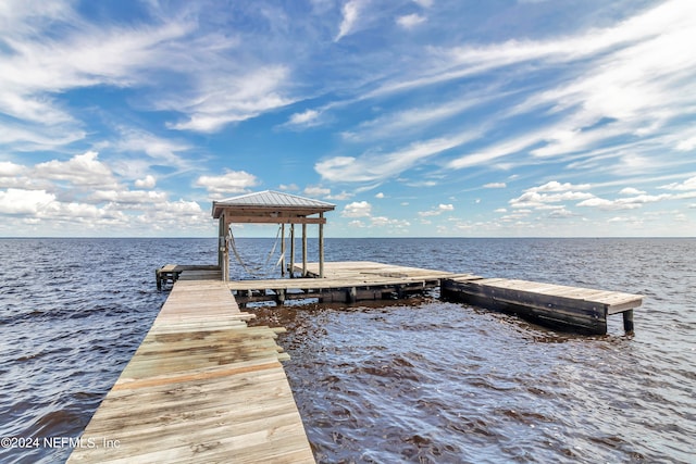 dock area featuring a water view