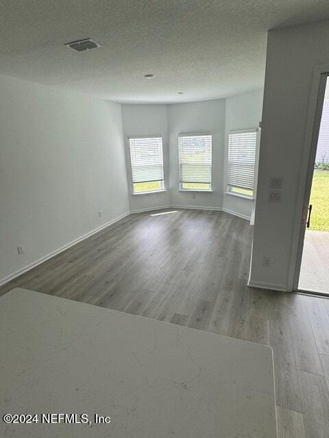 spare room featuring wood-type flooring and a textured ceiling