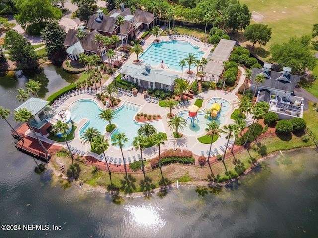 bird's eye view featuring a water view