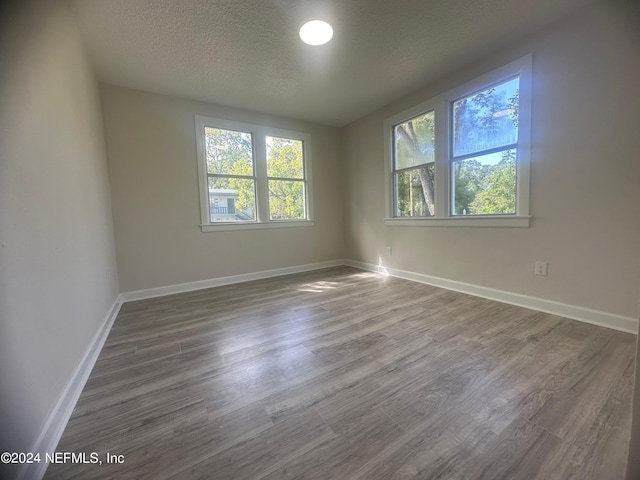 spare room with hardwood / wood-style flooring and a textured ceiling