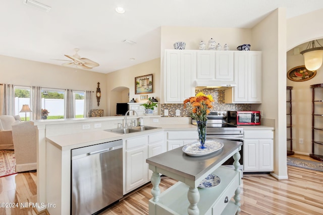 kitchen featuring light hardwood / wood-style floors, exhaust hood, stainless steel appliances, and sink