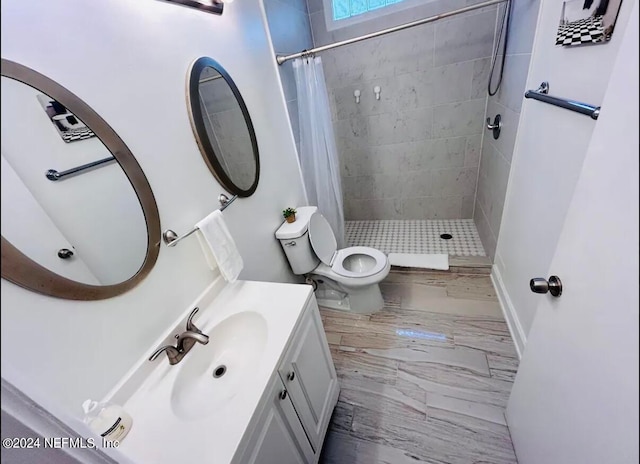 bathroom featuring a shower with curtain, vanity, and toilet