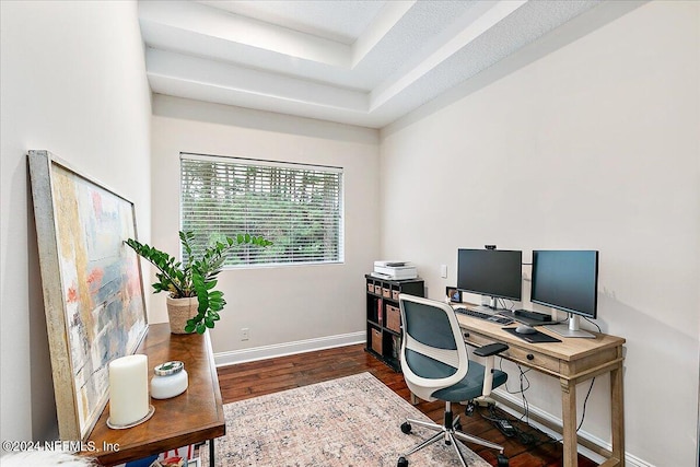 office space with dark hardwood / wood-style flooring