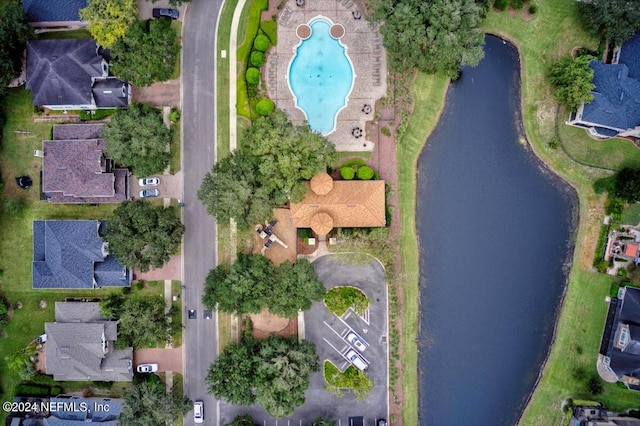 bird's eye view featuring a water view