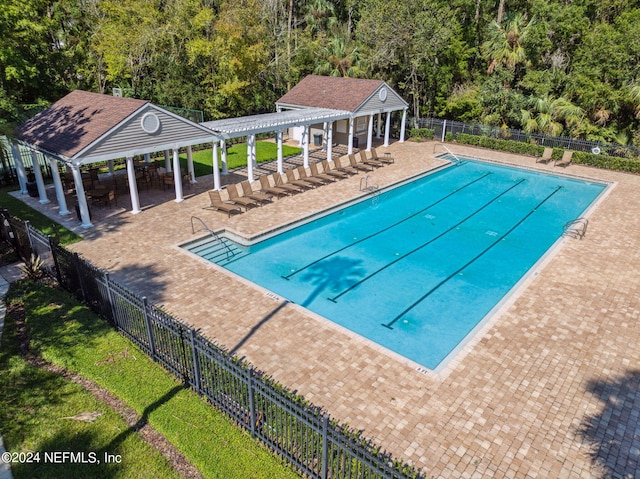 view of pool featuring a gazebo and a patio area