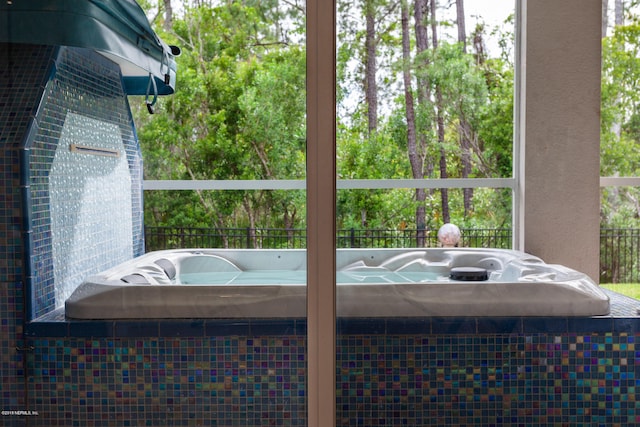 view of patio with a hot tub