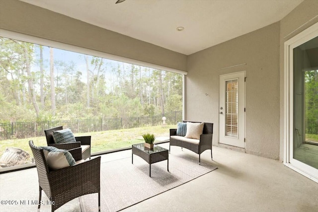 view of patio / terrace featuring an outdoor living space and a fenced backyard