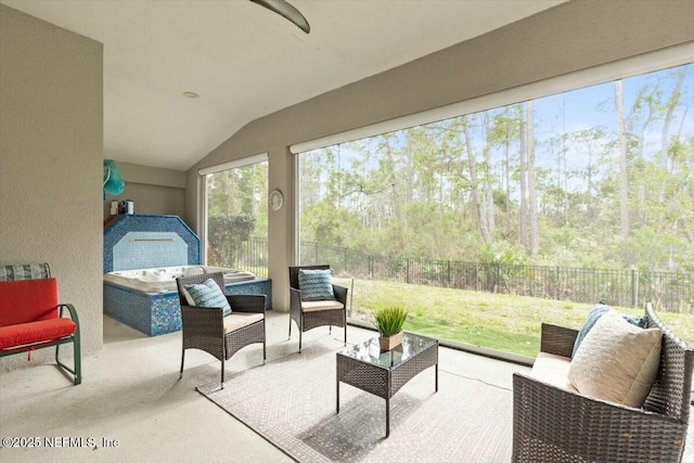 view of patio with an outdoor hangout area and fence private yard