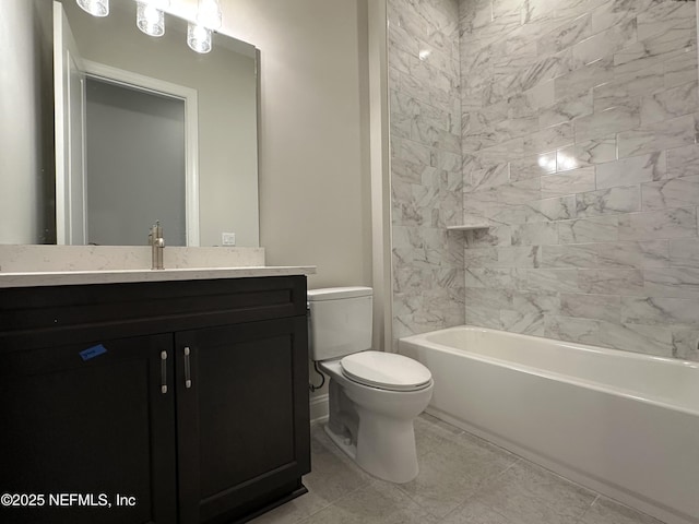 full bath with shower / washtub combination, vanity, and toilet