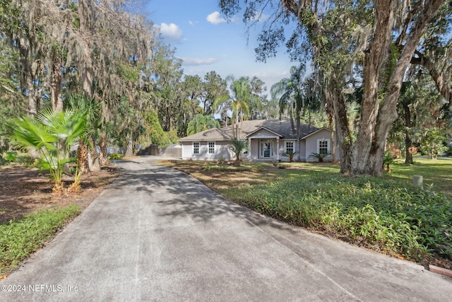 ranch-style house featuring a front lawn