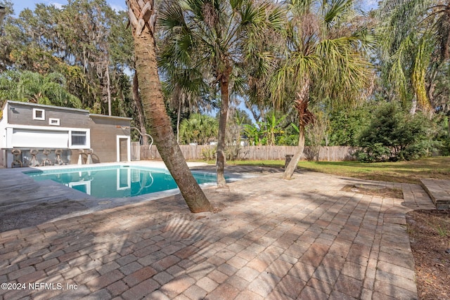 view of swimming pool with a patio