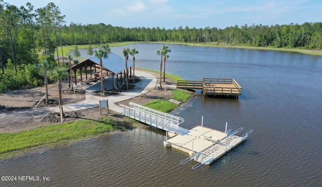 view of dock with a water view