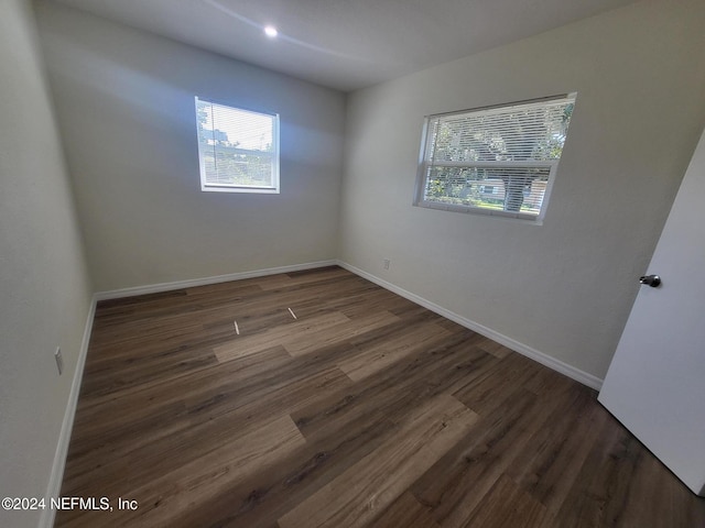 spare room featuring dark wood-type flooring and plenty of natural light