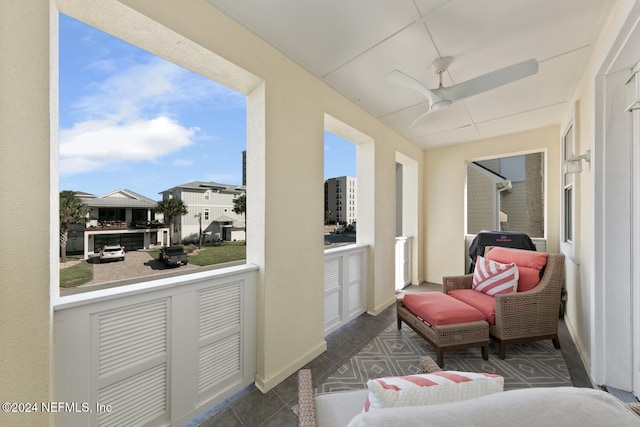 balcony with ceiling fan