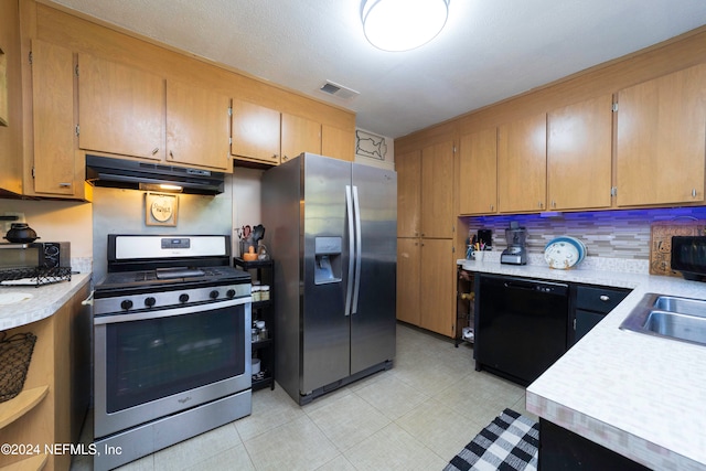 kitchen with backsplash, sink, and appliances with stainless steel finishes