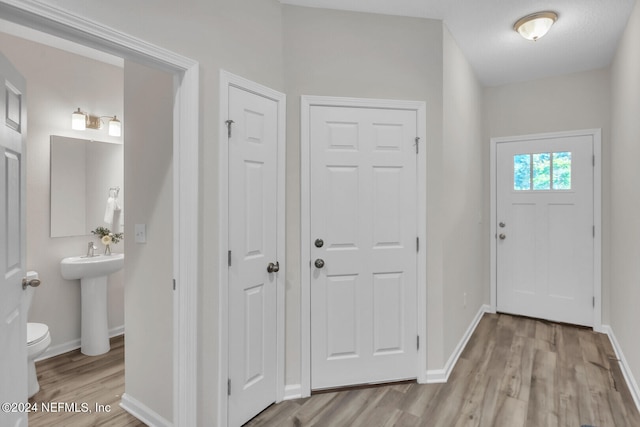 entryway featuring light hardwood / wood-style flooring and sink