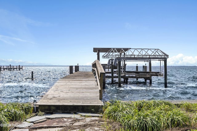 dock area featuring a water view