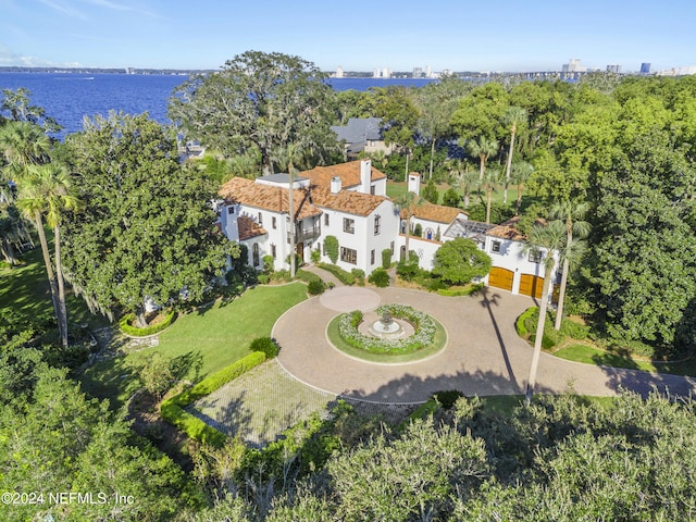 bird's eye view featuring a water view