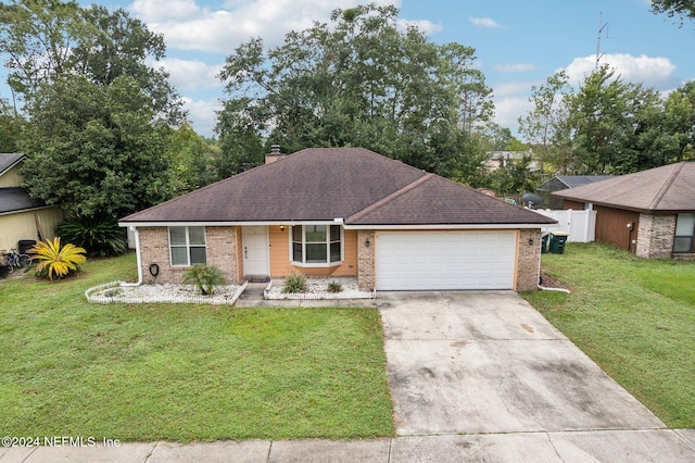 single story home with a front lawn and a garage