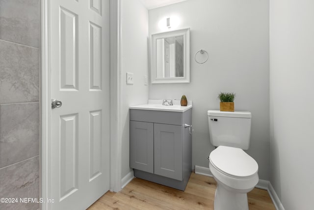 bathroom featuring hardwood / wood-style floors, vanity, and toilet