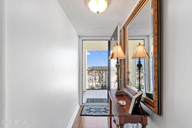 1301 1st St S Unit 1202, Jacksonville Beach, FL 32250 - entryway with a textured ceiling, floor to ceiling windows, baseboards, and wood finished floors