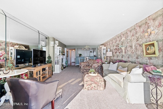1301 1st St S Unit 1202, Jacksonville Beach, FL 32250 - carpeted living area featuring a chandelier and wallpapered walls